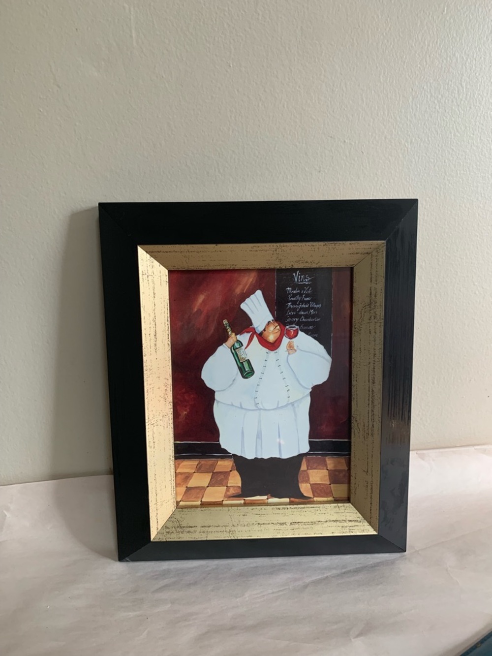 Jennifer Garant “Fat Chef Vins” Framed Art Print Bistro Kitchen Decor 12x9.5